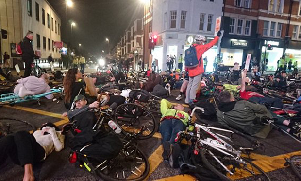 A previous 'die in' by cyclists. Photograph: Stop Killing Cyclists